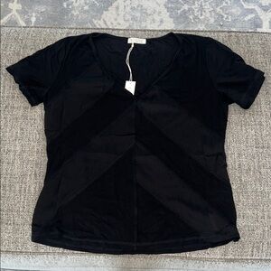 Vince Black V-Neck Short Sleeve Tee with Subtle Seams